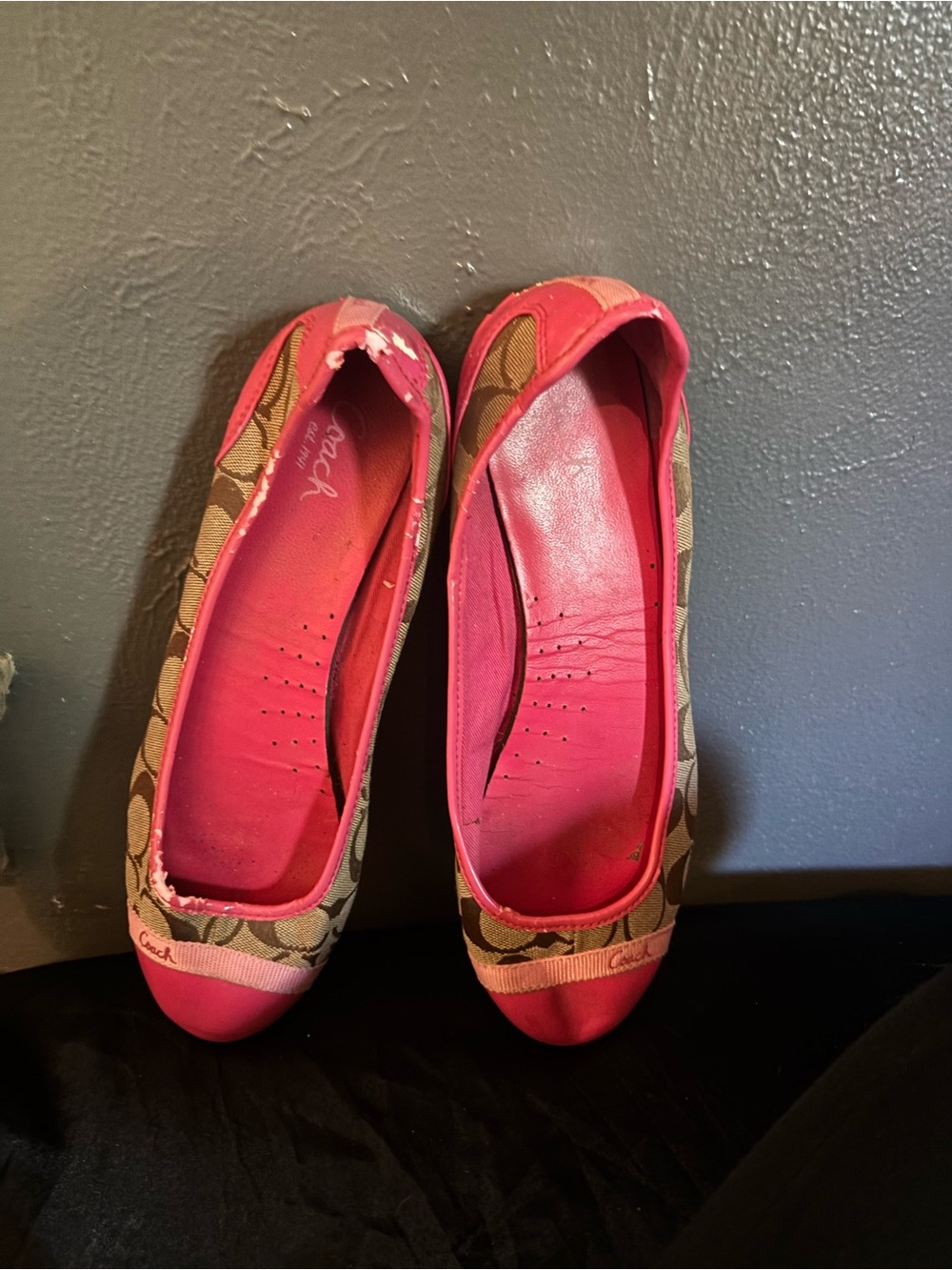 Coach Pink Signature Canvas Ballet Flats with Pink Trim